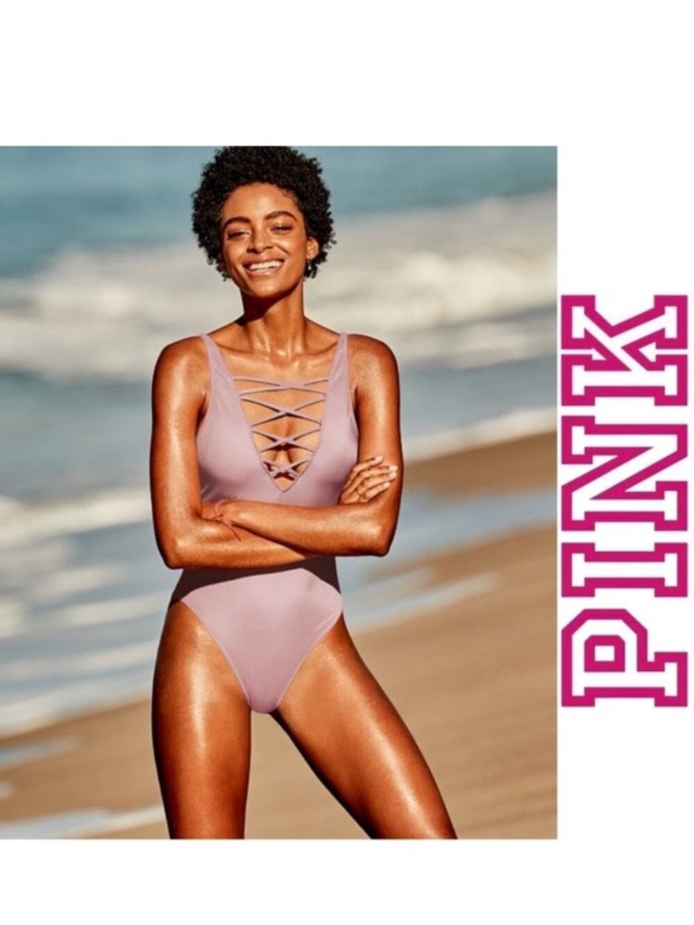 Victoria's Secret PINK | Mauve Strappy Front One Piece Swimsuit | Size Small